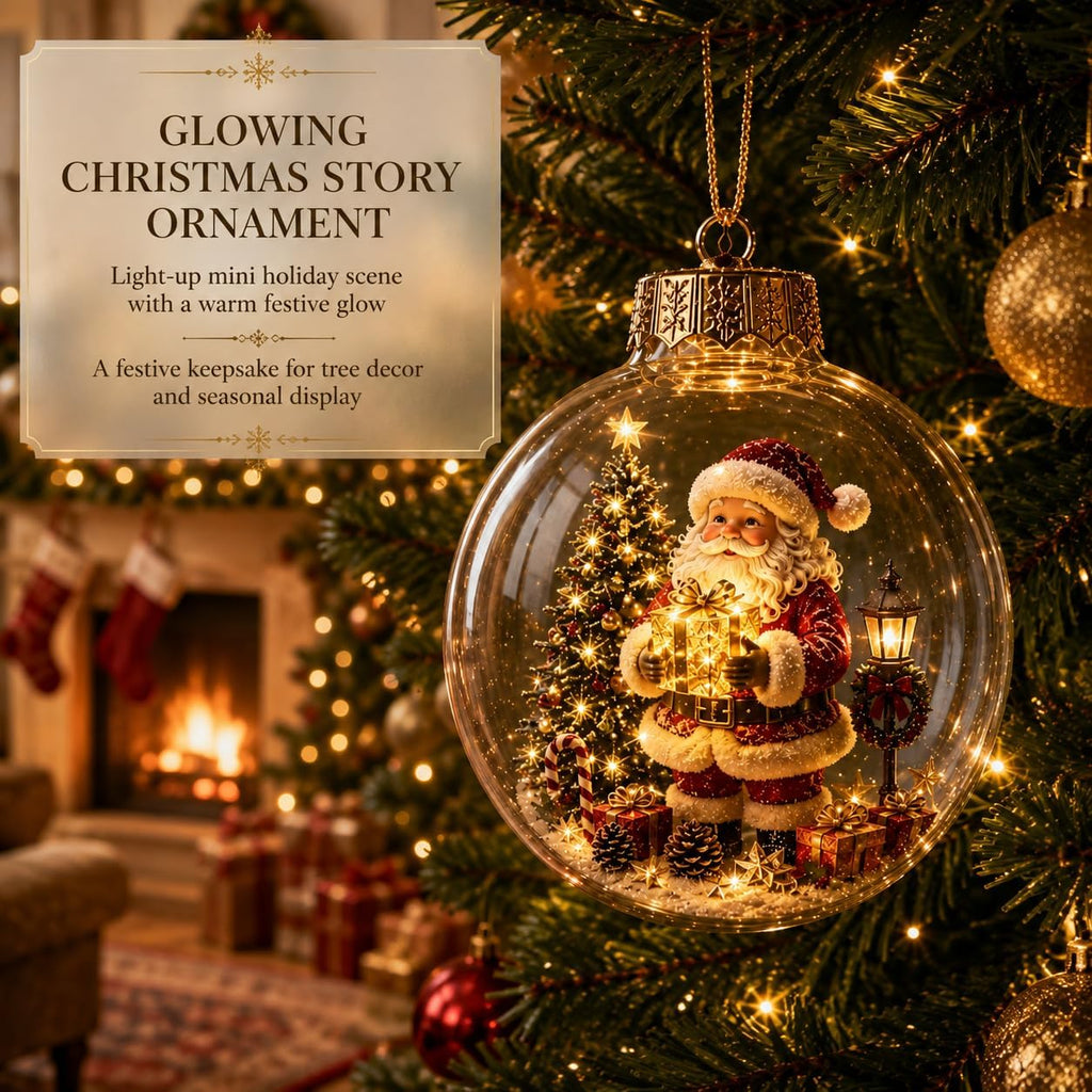 Glowing Christmas Story Ornament, Light-Up Mini Holiday Scene with Warm LED Light Decor, Festive Keepsake Gift