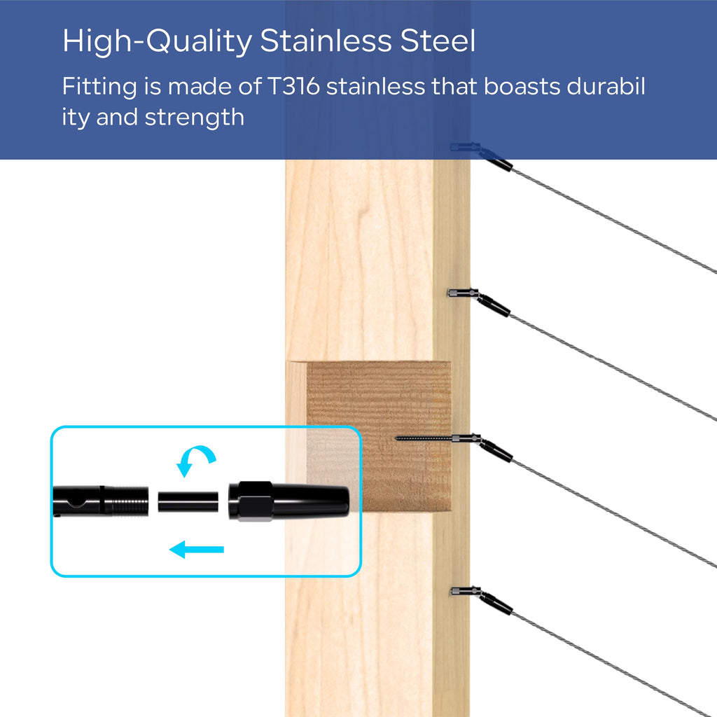 20 Pairs Black Cable Railing Kit, Invisible Crimp Fitting Cable Railing Hardware, 180°Adjustable Right&Left Handed