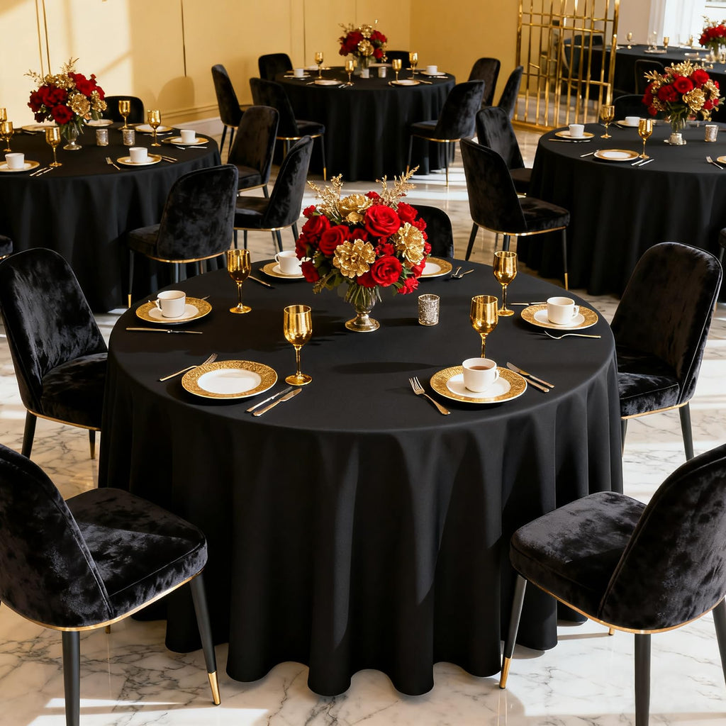 6 Pack Round Table Cloth 70 Inch Black Polyester Tablecloth Stain and Wrinkle Resistant Washable Table Cover for