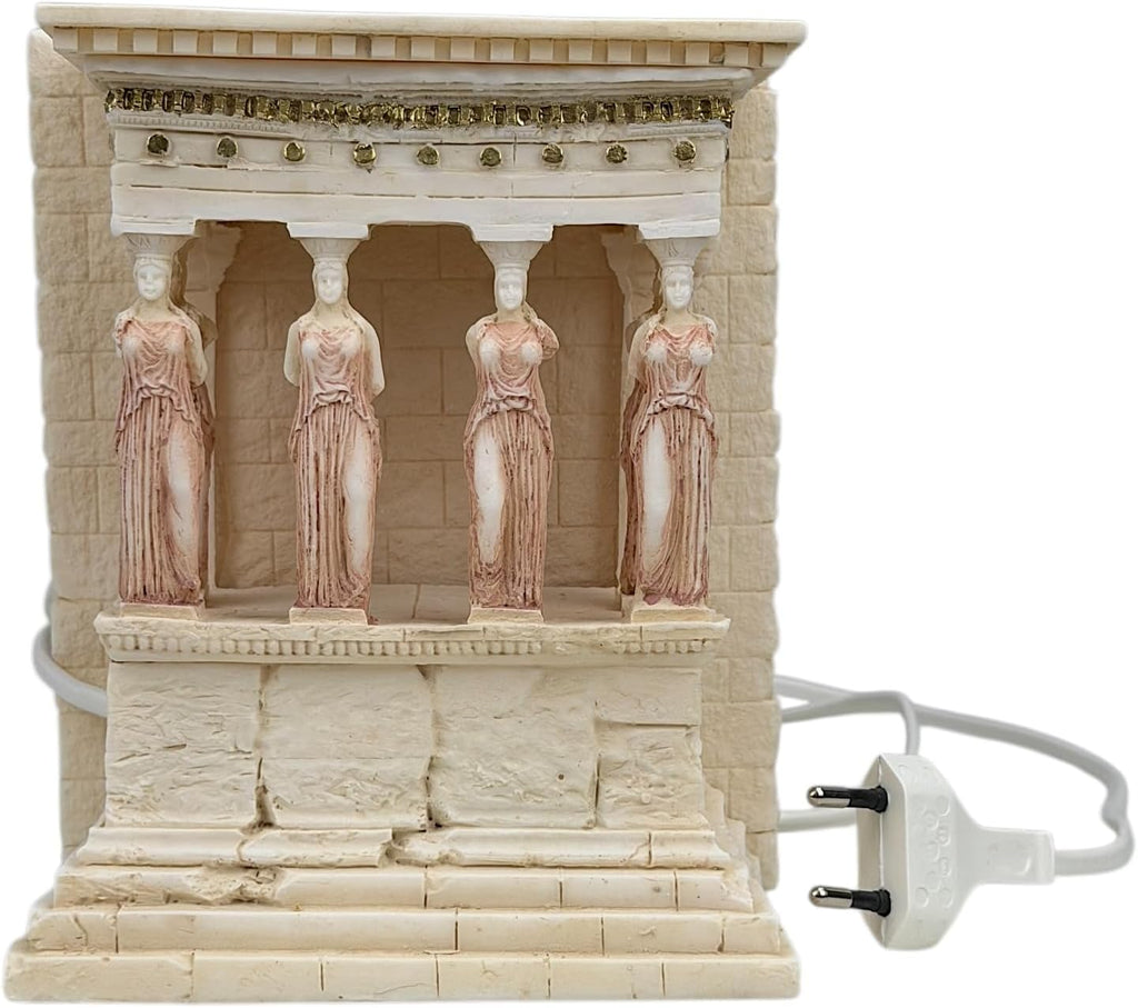 Caryatid Porch - Erechtheion Lamp Statue, Handmade Greek Cast Alabaster Architectural Sculpture, 6.7 in