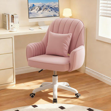 Swivel Vanity Chair with Cushion, Rolling Office Desk Chair, Pink