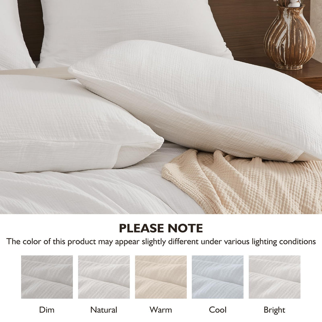 Muslin Cotton Duvet Cover Set Linen Like Cream White King