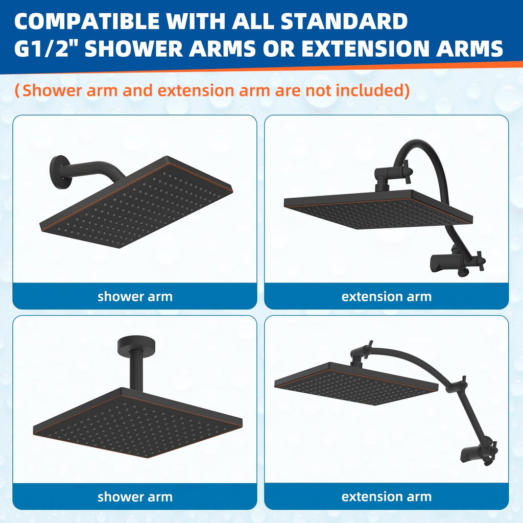 CUPC Certified High Pressure 12'' Shower Head, Oil Rubbed Bronze