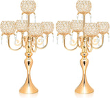 2 PCS Kehail Crystal Table Decoration Gold Candle Holder with Pendant, 5 Arm Candelabra Holder Beautiful Hollow