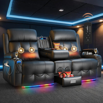 Power Reclining Loveseat Sofa with Console, Wall Hugger RV Recliner Couch, Home Theater Seating with Heating &