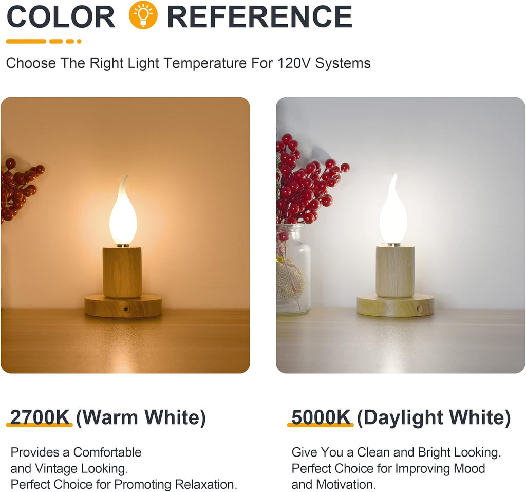 Frosted E12 Candelabra Bulb 25W Equivalent LED Chandelier Light Bulbs- 2W Dimmable E12 LED Bulb- 2700K Soft Warm