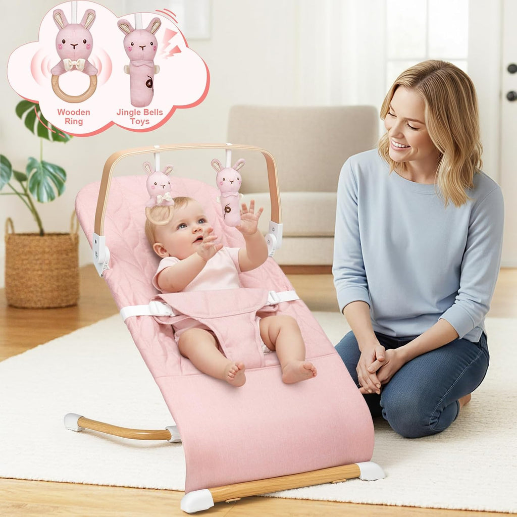 Portable Baby Bouncer, Bouncer Seat for Babies 0-12 Months, 3 Recline Positions, Foldable Baby Rocker Chair