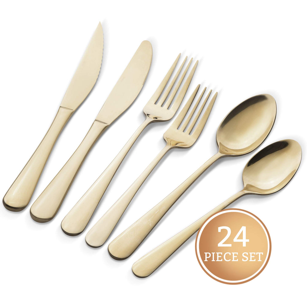 18/8 Stainless Steel Silverware Set for 4 - Complete 24 Piece Flatware Cutlery Set - Elegant and Ergonomic Design