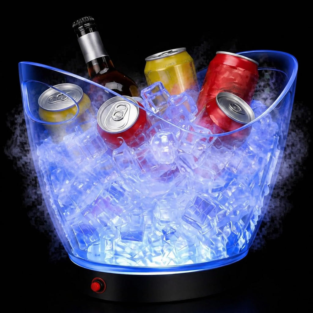 1 Pcs LED Ice Buckets 2L Clear Plastic Beer Buckets with LED Light RGB Colors Changing Cooler Container with Stand