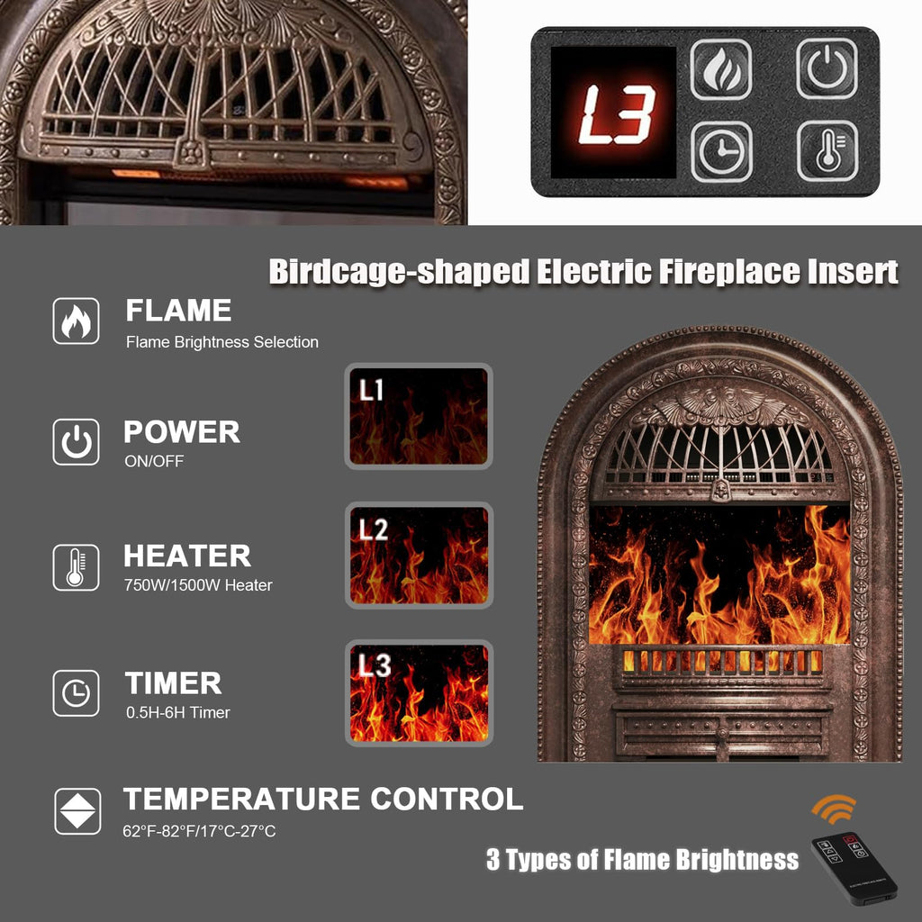 80" Birdcage Electric Fireplace TV Stand with Mantel, Black