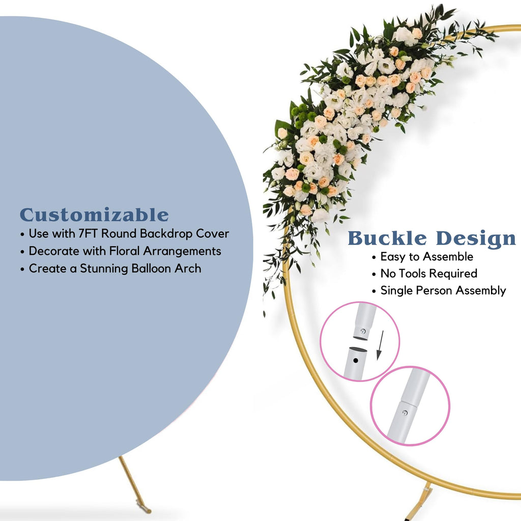 7.0 Ft Round Balloon Arch Stand White Backdrop Frame for Wedding, Birthday, Baby Shower, Graduation, Party