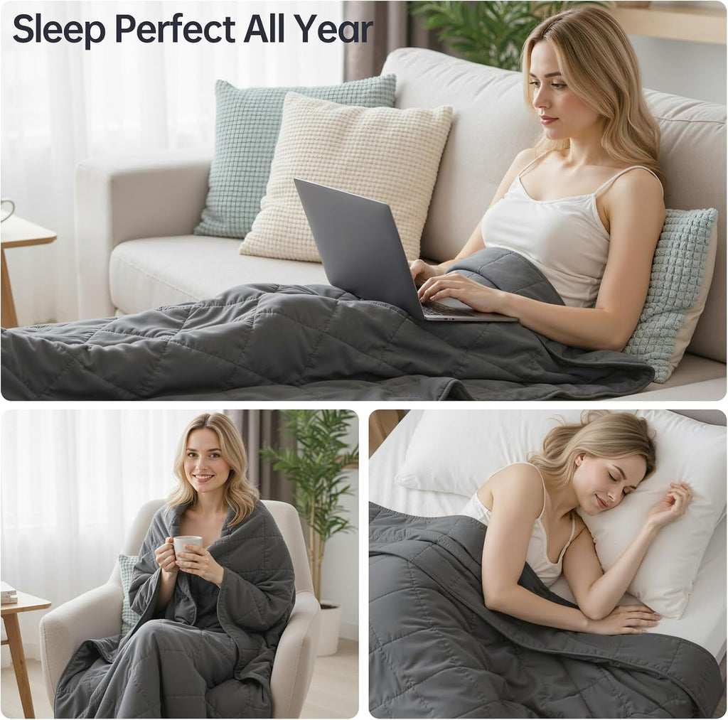 Weighted Blanket 20 lb, 60" x 80" Twin Size Cooling Cotton Machine Washable | Premium glass bead fill, Even-weight