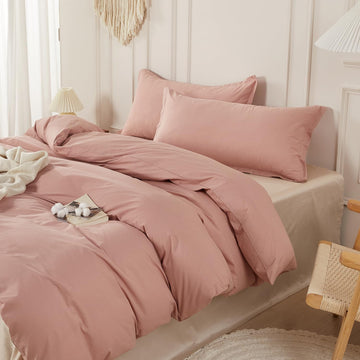100% Washed Cotton Duvet Cover Set, Linen Like Comforter Cover with Zipper Closure & Corner Ties (No