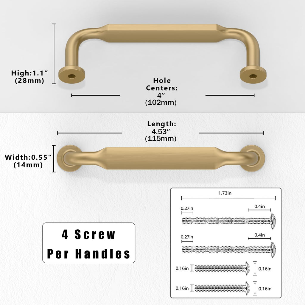5 Pack Champagne Bronze Cabinet Pulls 4 Inch(102mm) Kitchen Cabinet Handles Solid Zinc Alloy Cabinet Hardware Drawer