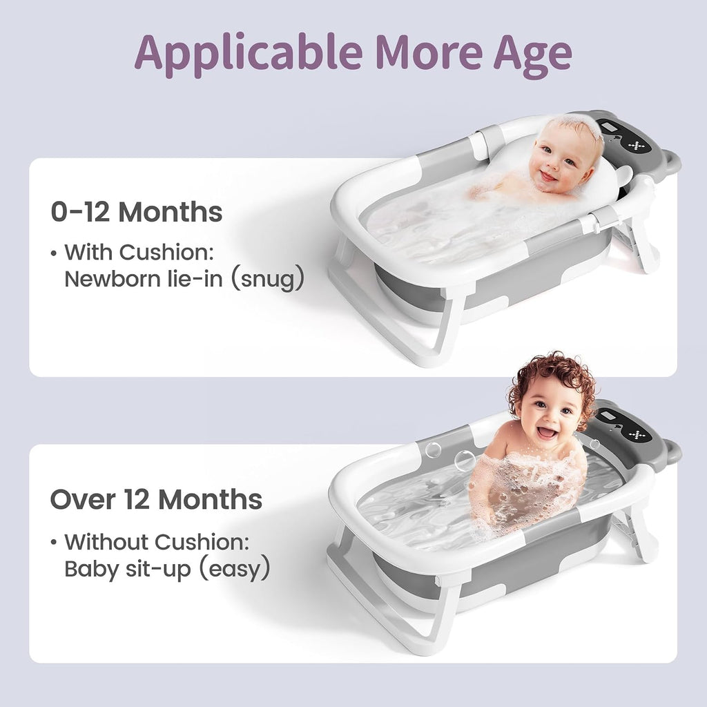 Collapsible Baby Bathtub for Newborn to Toddler (0-18 Months) - Foldable Baby Bath Tub with Soft Towel, Newborn