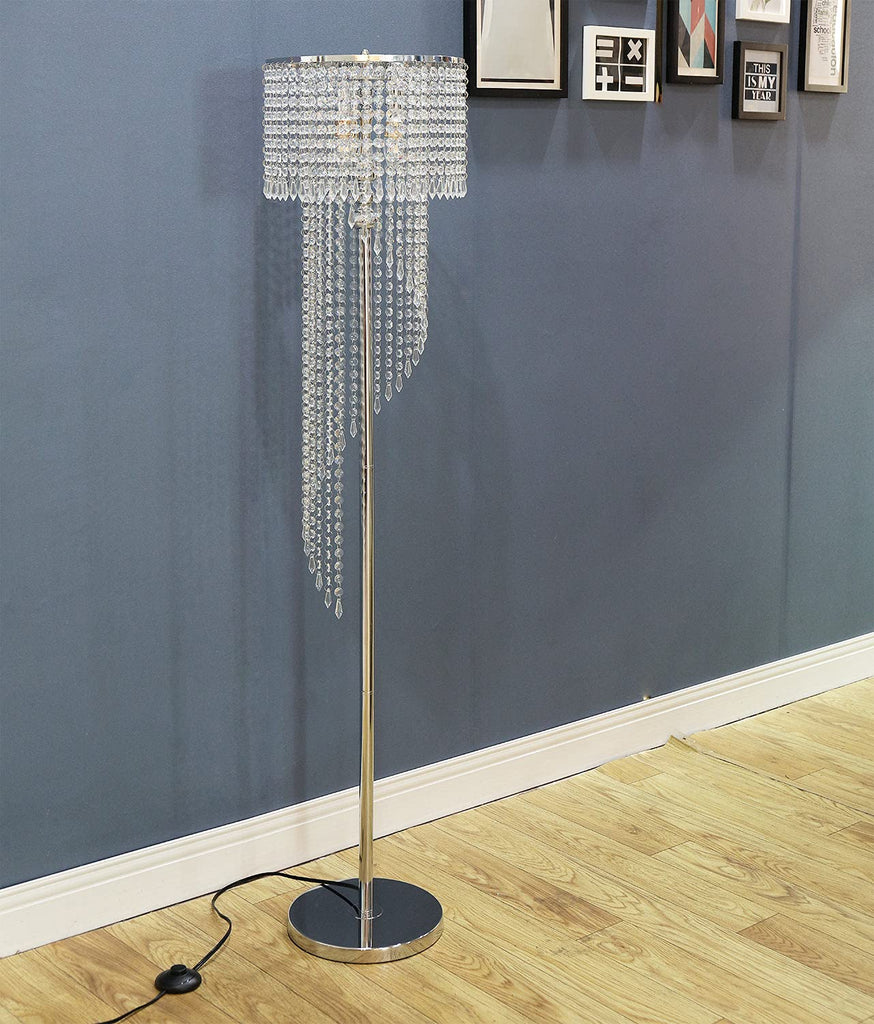 Modern Style Crystals Floor Lamp Chrome Finish and Plentiful Crystals for Reading Corner Lamp Cafe, Den, Living Room