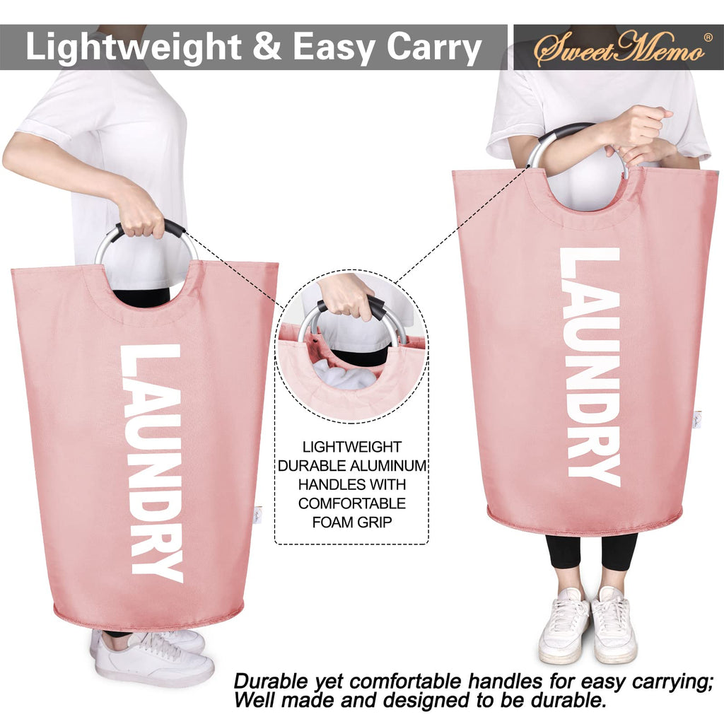 2-Pack Large Laundry Basket, Laundry Hamper Bag with Handles, 95L Pink