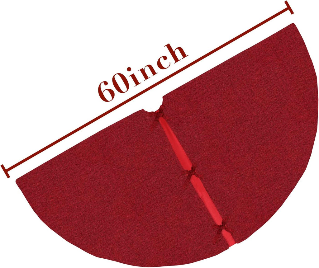 Christmas Tree Skirt, 60 inches Extra Large Burgundy Burlap Tree Skirt, Red Rustic Tree Skirts for Xmas Party Home