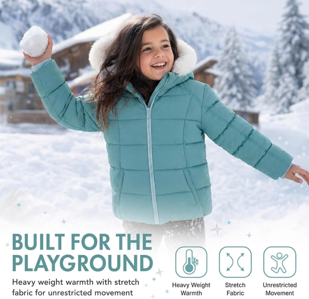 Girls Winter Coat - Heavyweight Puffer Parka Jacket with Fur Hood