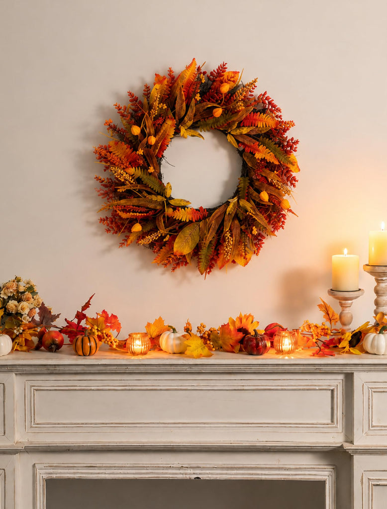 26" Fall Wreaths for Front Door: Autumn Eucalyptus Leaf Wreath