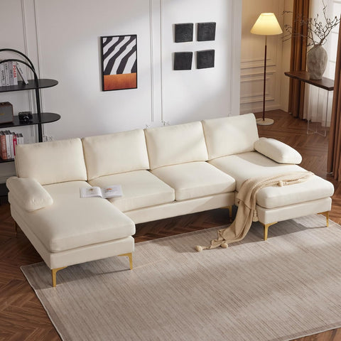 Karl home Convertible Sectional Sofa 110" U-Shape Sofa Couch 4-Seat Couch with Chaise Fabric Upholstered for Living