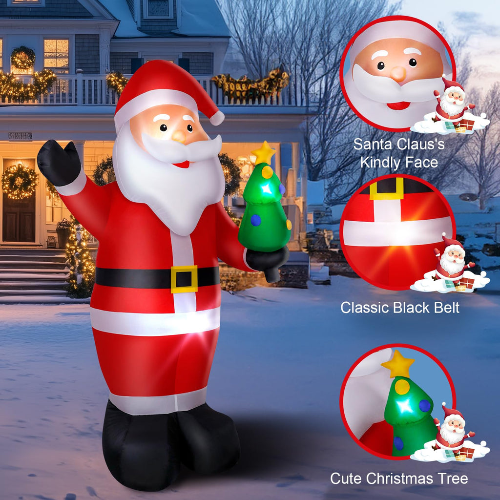 8FT Christmas Inflatable Santa Claus Outdoor Decorations, Inflatable Santa with Xmas Tree Built-in LED Lights, Blow