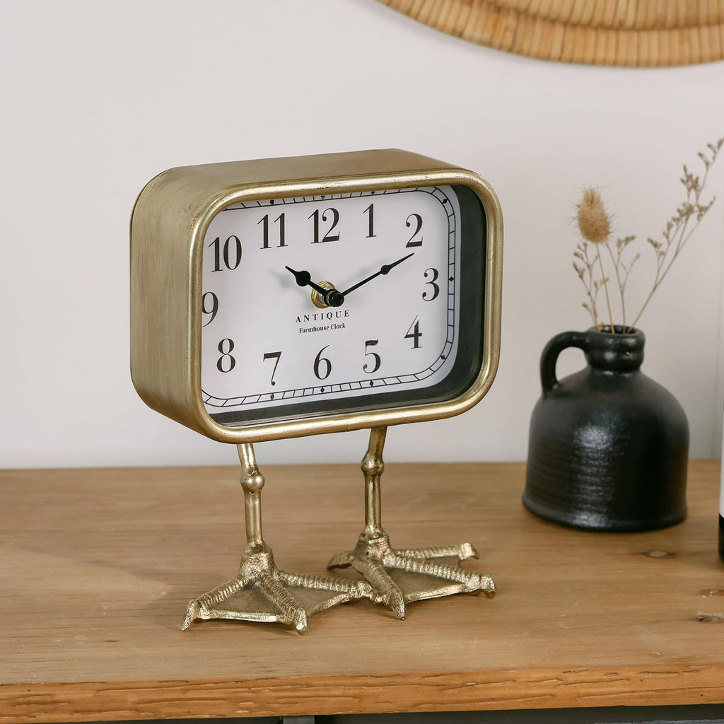 Vintage Table Top Clock, Cute Duck Paw Silent Shelf Desk Clock Battery Operated, Home Decor, Mantel, Bedroom