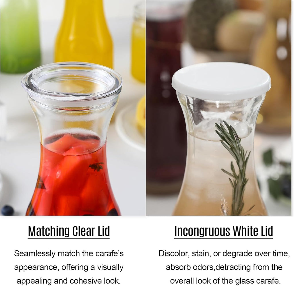 Set of 6 Glass Carafe with Lid, 1 Liter Beverage Serveware Carafe, Clear Glass Pitcher for Mimosa Bar, Brunch, Cold