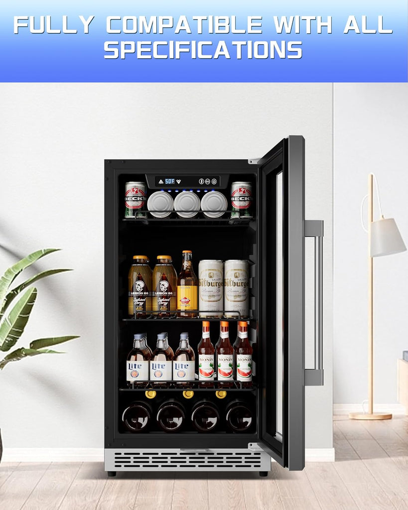 18-inch under-counter beverage refrigerator - 140-Can & 20-Bottle Capacity, Dual