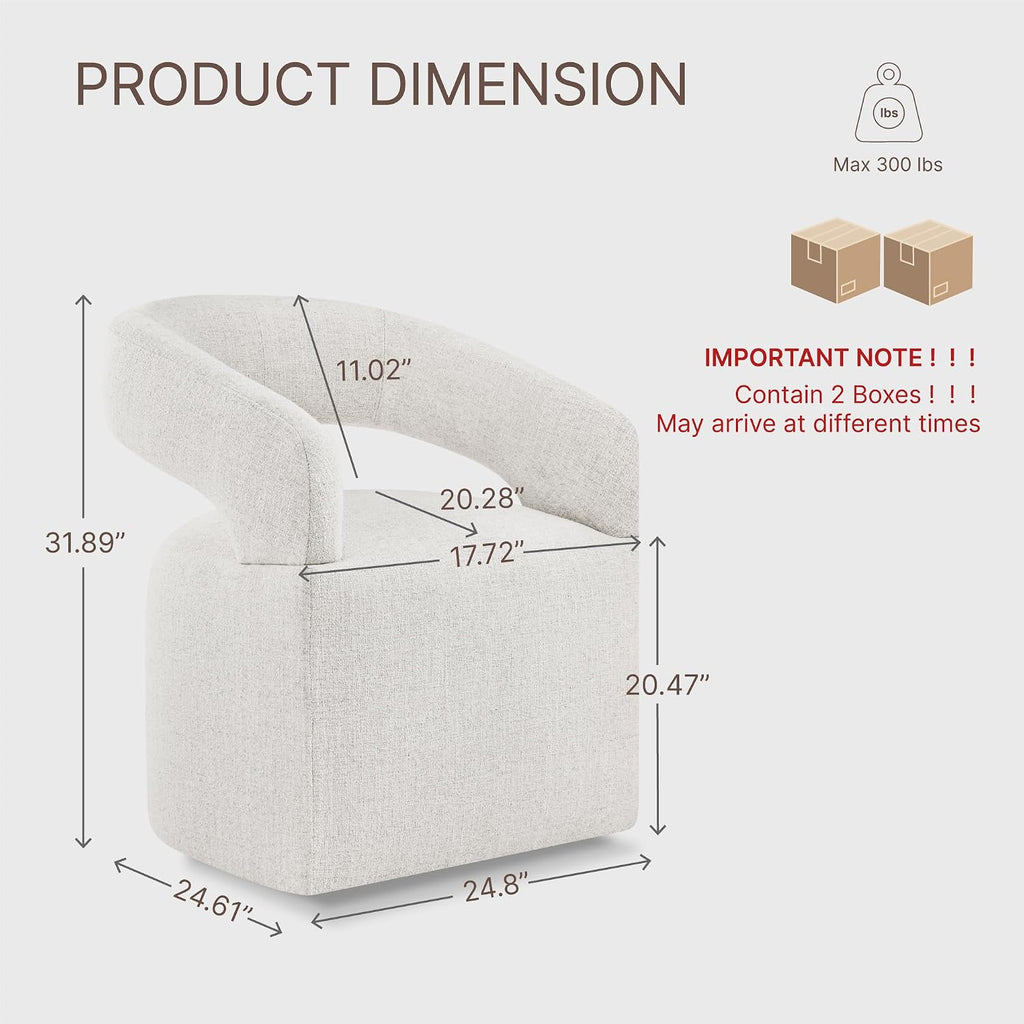Upholstered Dining Chairs Set of 2, Modern Arm Kitchen & Dining Room Chairs with Hidden Casters, Linen Fabric Padded