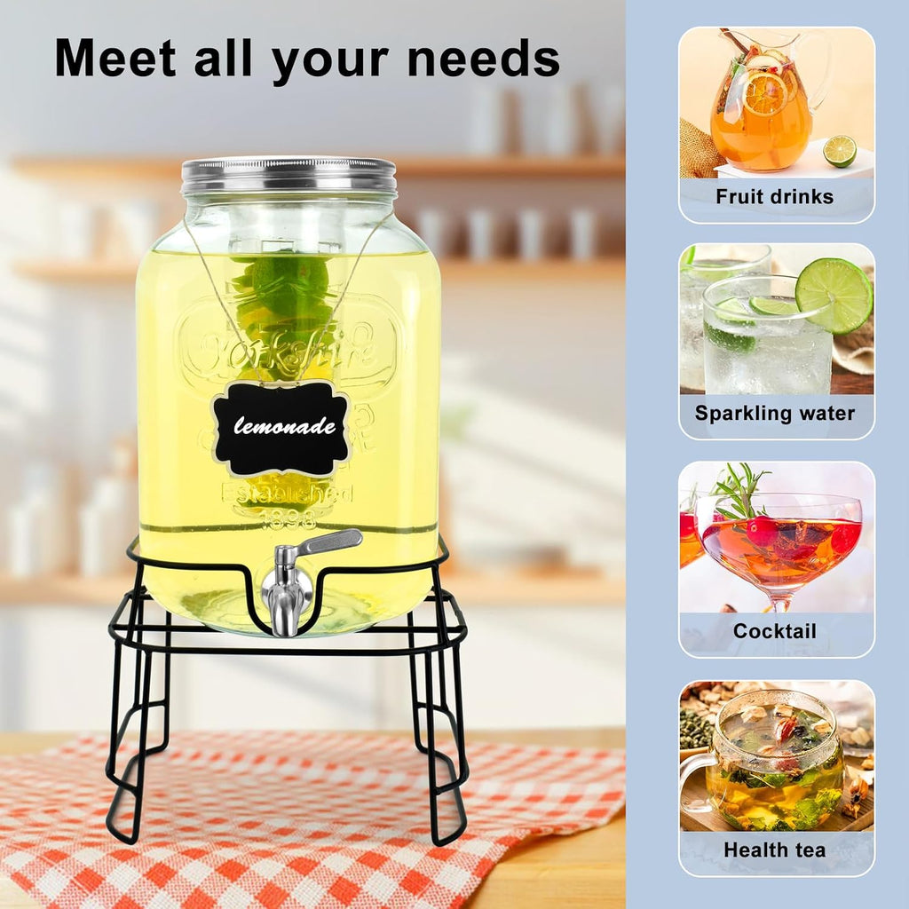 2 Gallon For Parties,Beverage Dispensers With Stand And 100% Leakproof Stainless Steel Spigot.Glass Water Jug