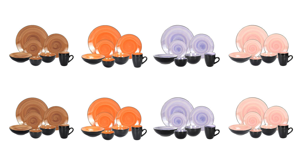 Stoneware Sonoma Dinnerware Set, Black + Speckled Spin Wash (56pc Set, Mix Cobalt, Mocha, Rose, Spice)