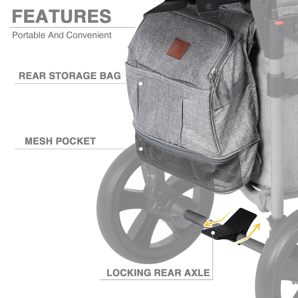 Foldable Wagons for Two Kids & Cargo, Collapsible Folding Stroller with Adjustable Handle Bar,Removable Canopy
