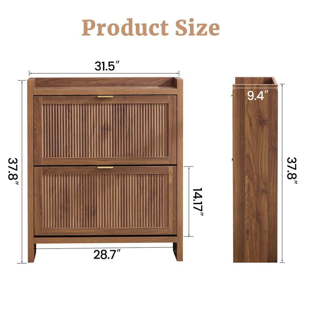 Fluted Shoe Storage Cabinet with 2 Flip Door