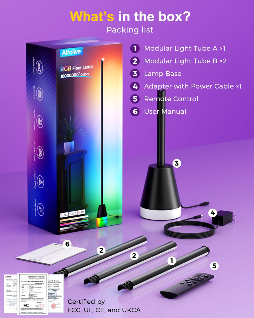 Corner Floor Lamp, Smart Ambient LED Light, Black