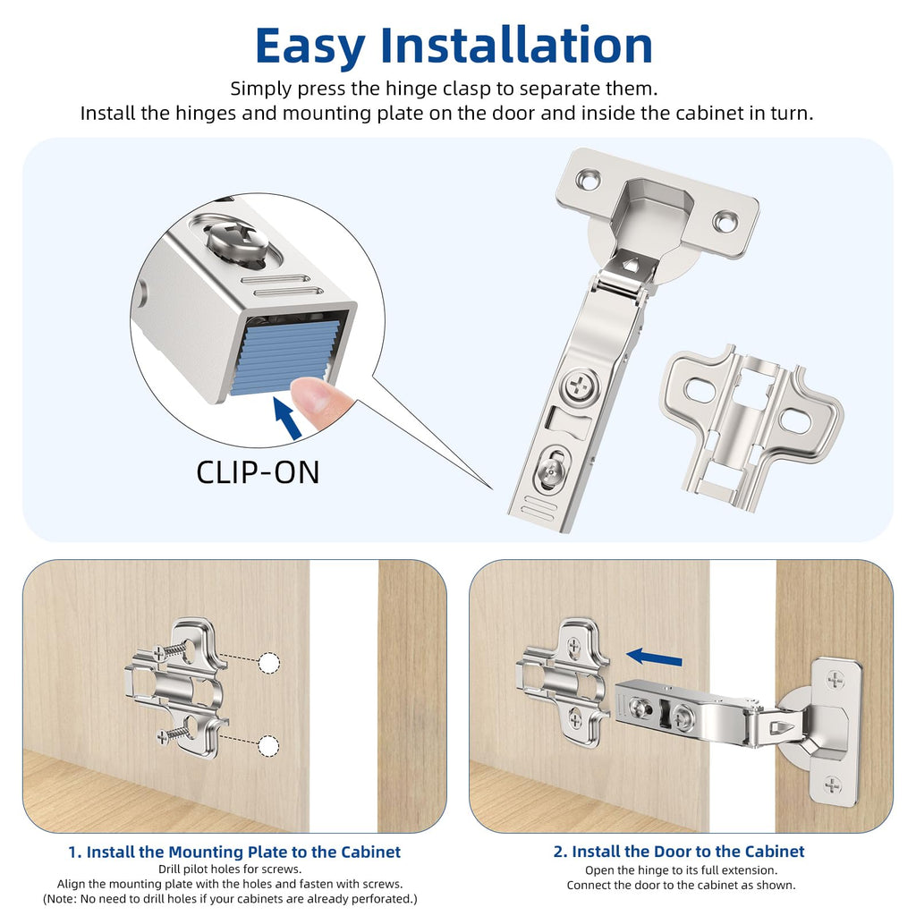 20 Pack Full Overlay Cabinet Hinges, Soft Close, Frameless, 105°
