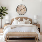 24 Inch Grand Farmhouse Wall Clock, Vintage-Inspired Wood & Metal Design with Large Etched Numbers
