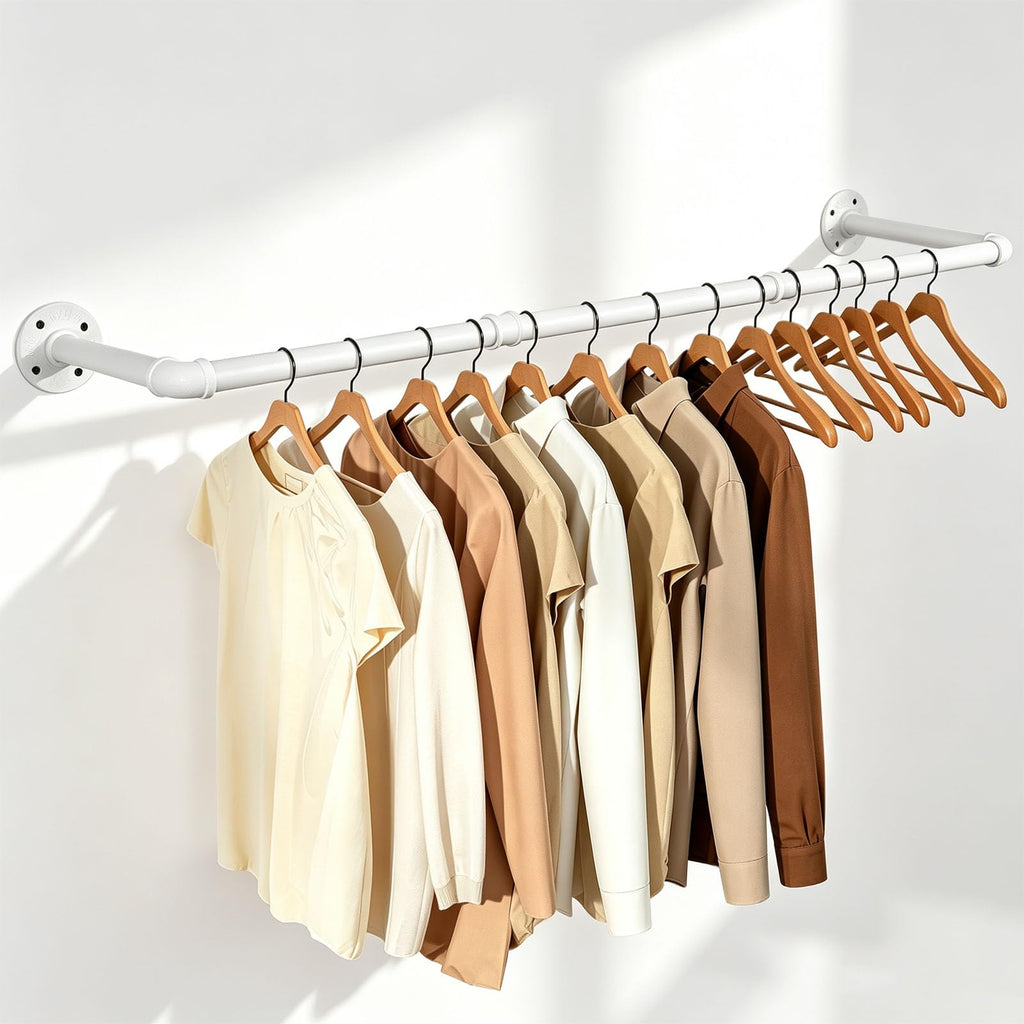 Industrial Iron Pipe Clothes Hanging Bar DIY Wall-Mounted Garment Rack Heavy Duty Clothing Rack , Laundry Room