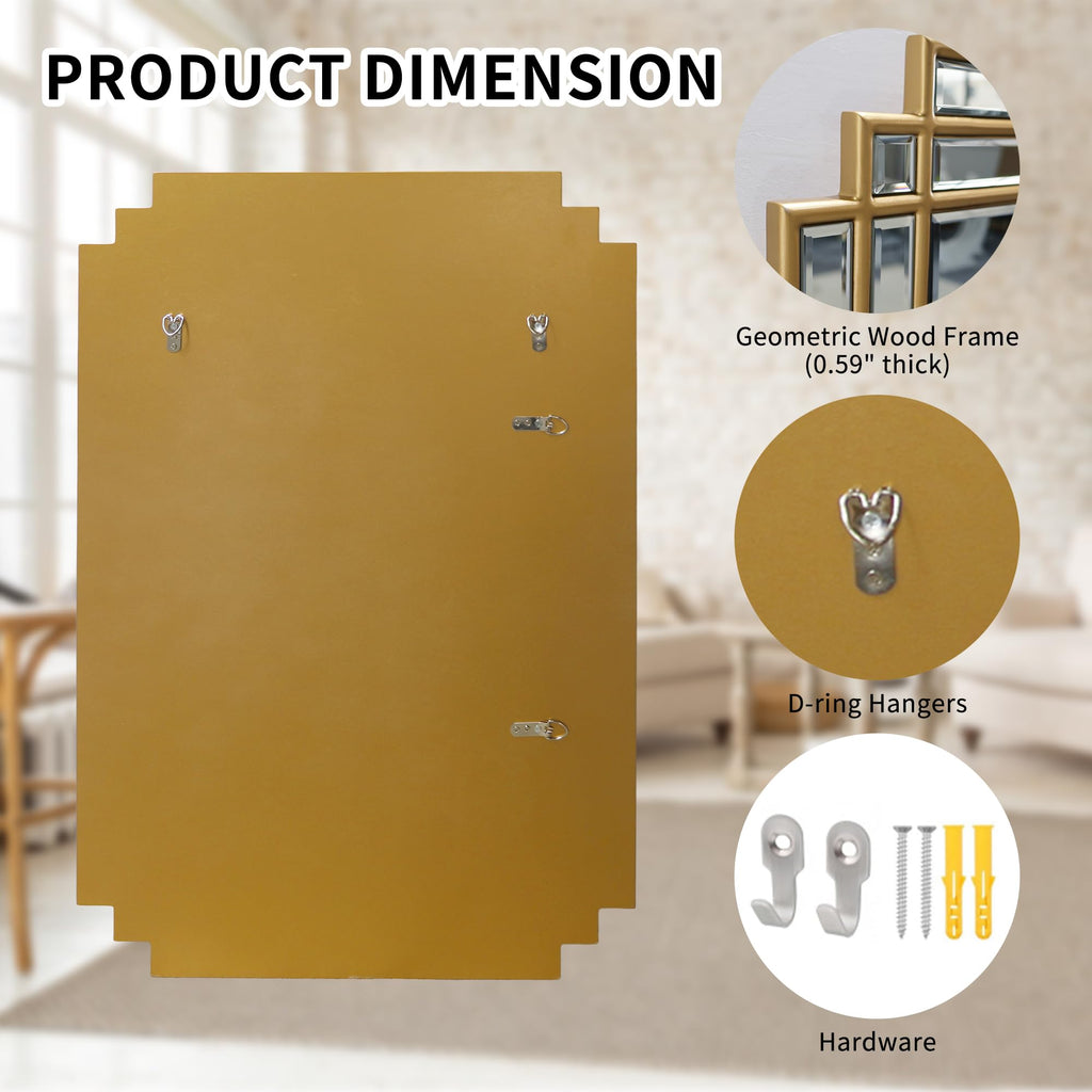 36"x24" Rectangle Beveled Wall Mirror with Gold Geometric Frame