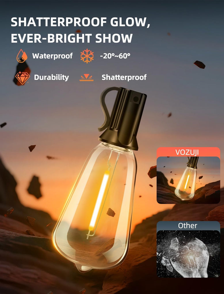 Outdoor Patio String Lights: 200Ft 60M Outside Waterproof Light - Remote Dimmable ST38 Shatterproof Bulb Connectable