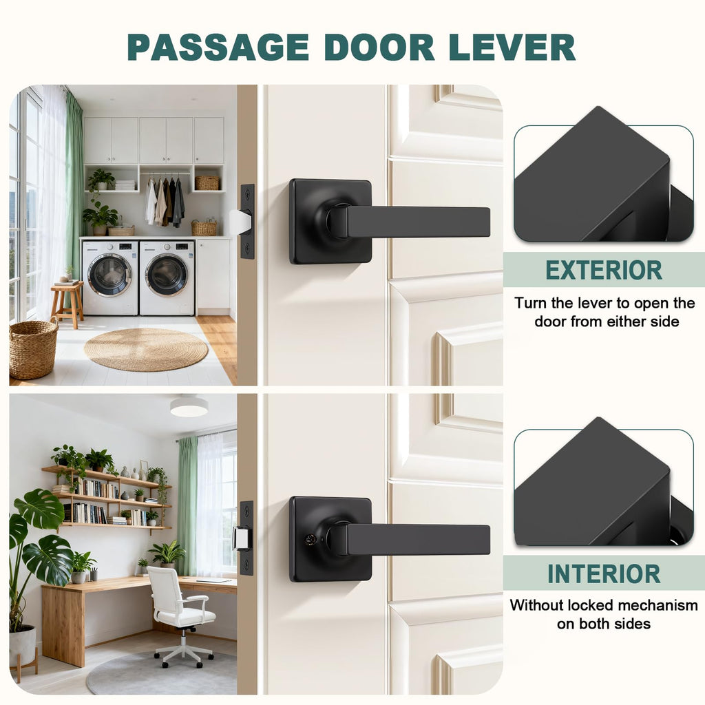 1 Pack Passage Lever Door Handles Black Door Levers for Closet Door Lock Keyless Interior Door Handle with Lock