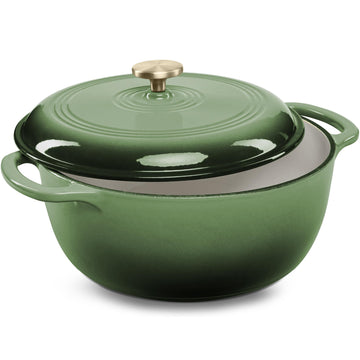 6 Quart Enamel Cast-Iron Round Dutch Oven, Family Style Heavy-Duty Pre-Seasoned Cookware, Oven Safe w/Lid, Dual