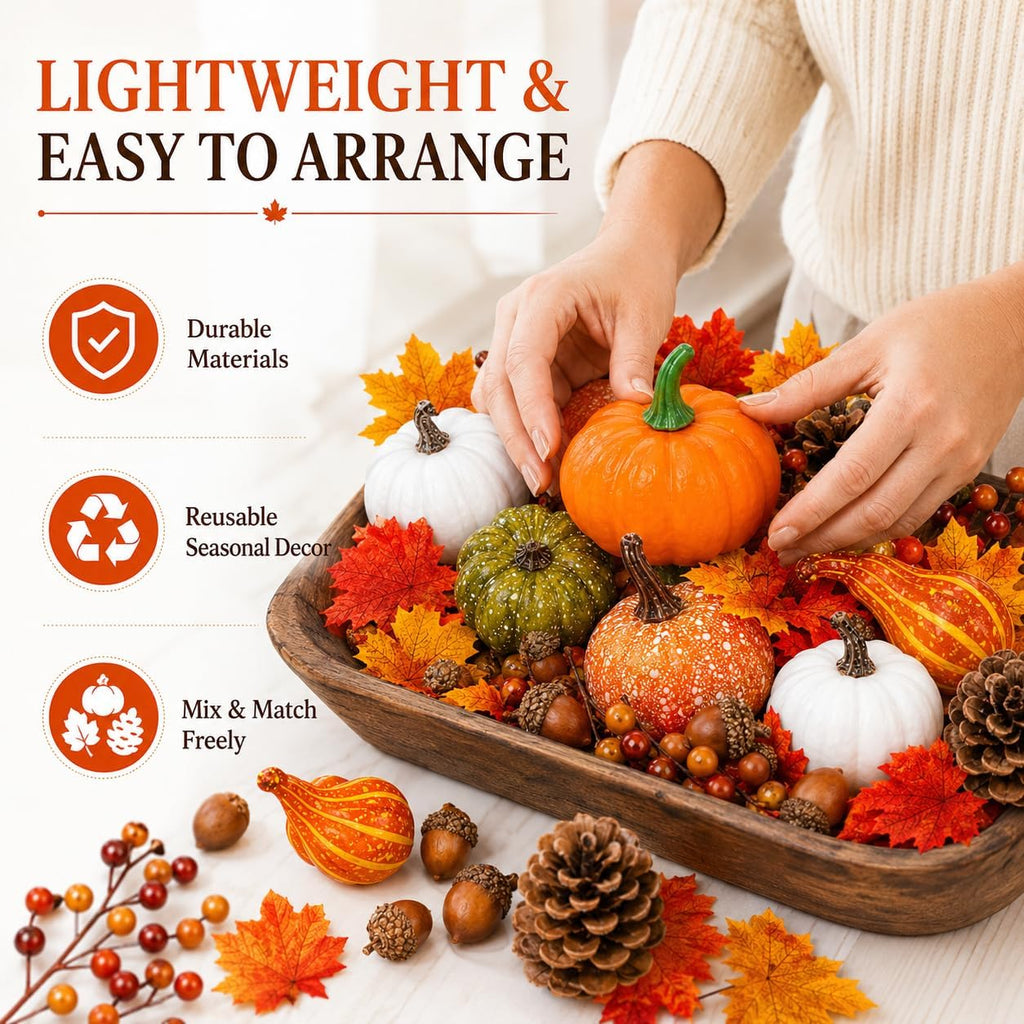 120-Piece Set with Artificial Mini Pumpkins and Gourds - Set of 120