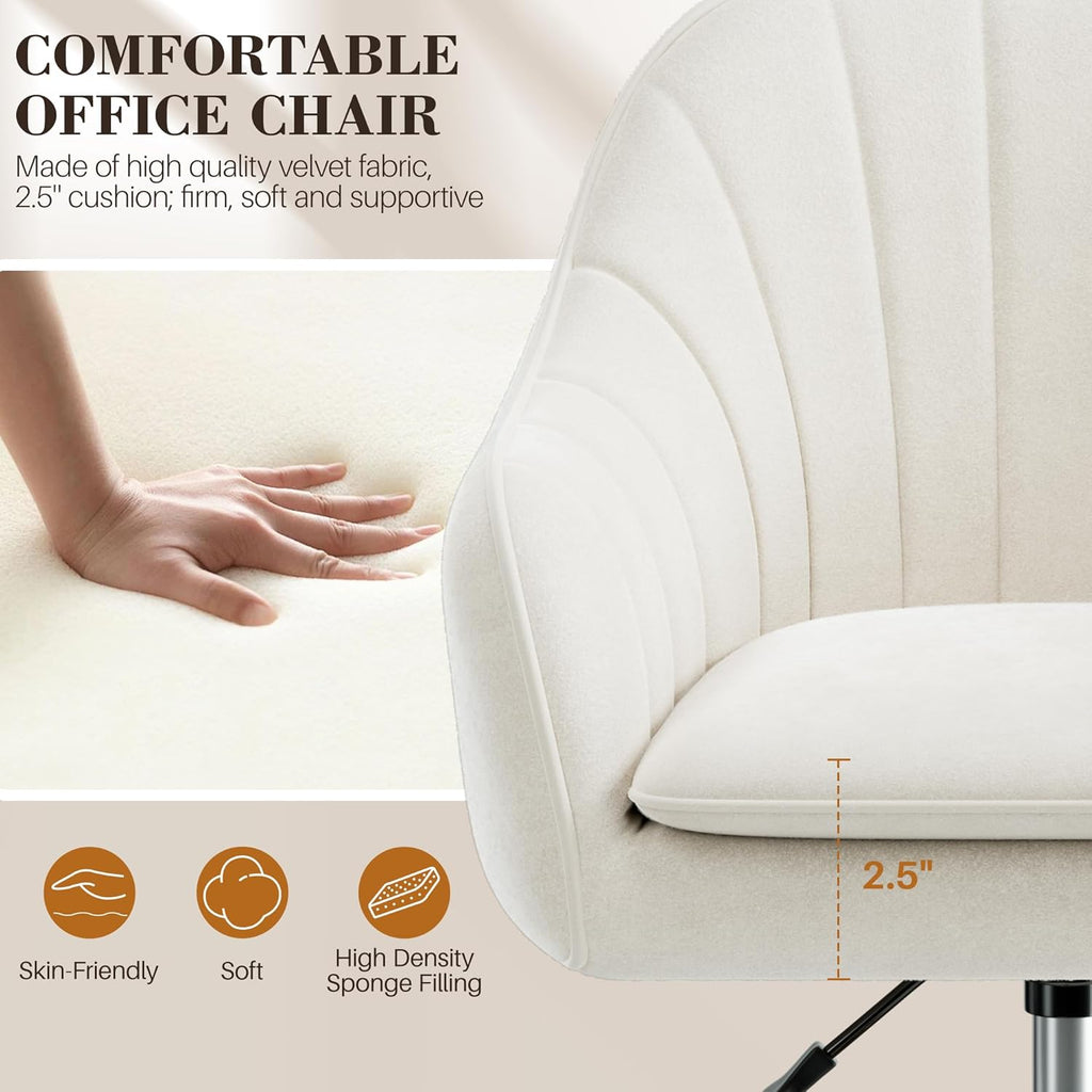 Vanity Chair with Wheels, Comfy Home Office Desk Chairs Adjustable Modern Velvet Makeup Vanity Chairs for Bedroom