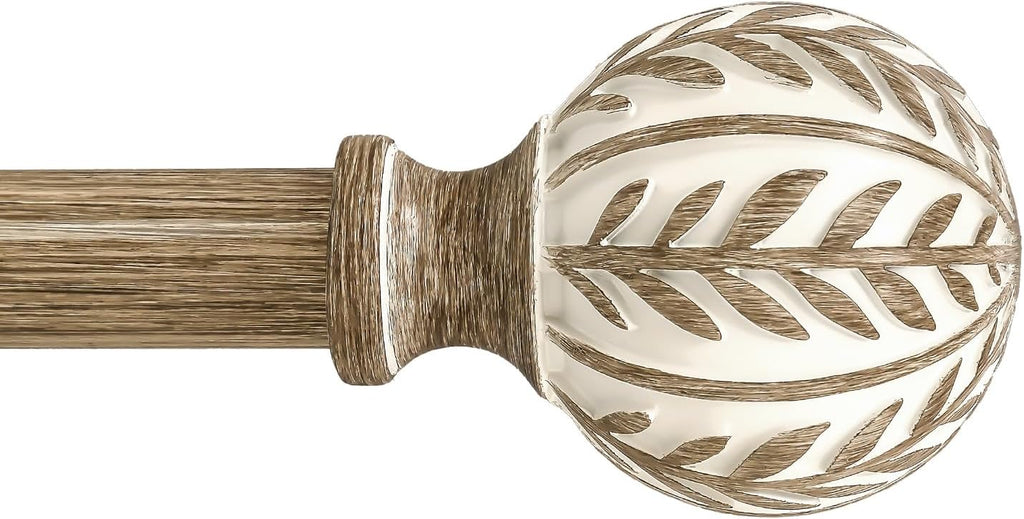 Boho Wood Curtain Rods for Windows 48 to 84 inch,1" Adjustable Heavy Duty Window Curtain Rod with Imitation Wood