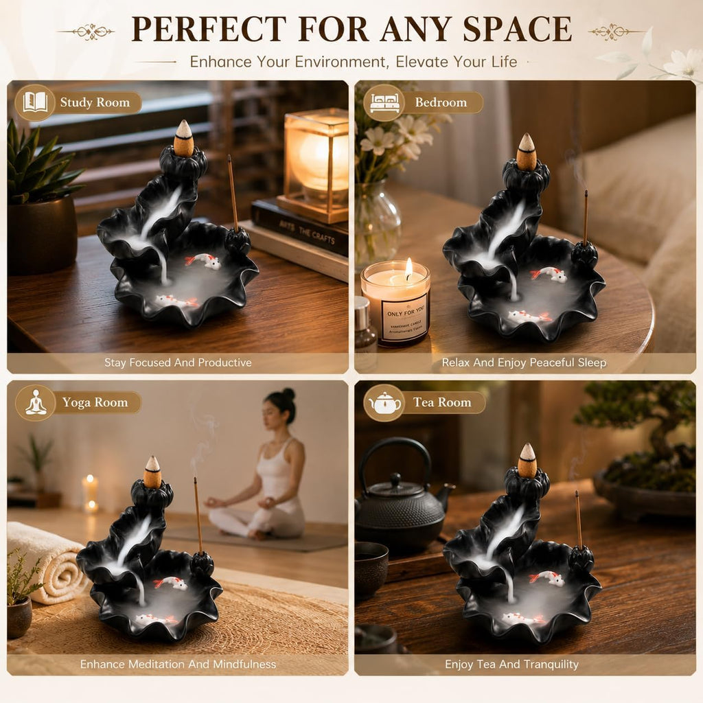 Ceramic Waterfall Backflow Incense Burner Holder, Home Aromatherapy Decoration Ornament with 30 Backflow Incense - Set of 83