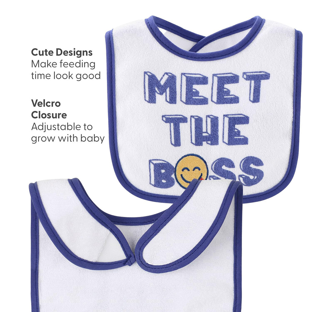 Baby Boy Terry Bibs Set of 10-100% Cotton, Soft, Absorbent Baby Bibs, Toddler Boy Set, Newborn & Infant Bib - Oh Boy!