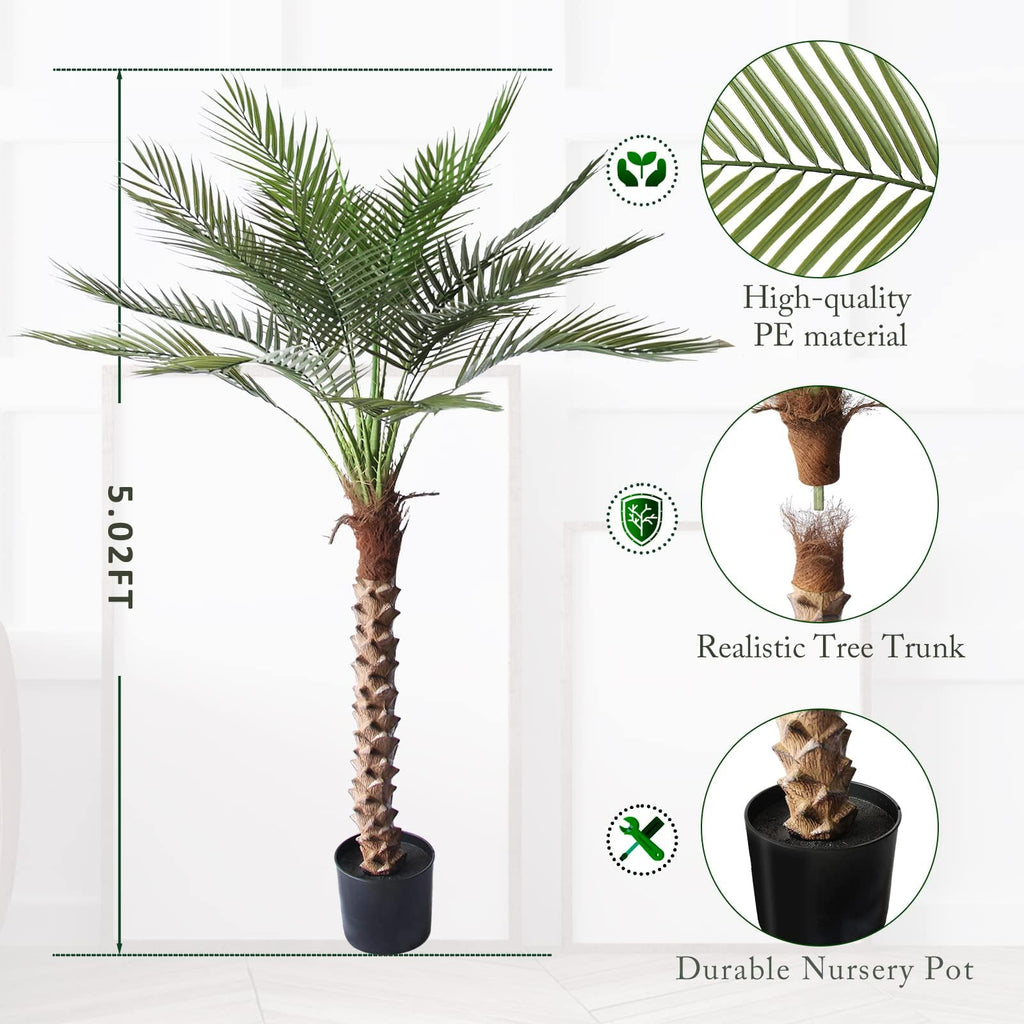 Artificial Palm Tree 5FT Large Fake Sago Palm Plant with 18 Trunks Perfect Tall Faux Tree in Pot for Indoor Outdoor