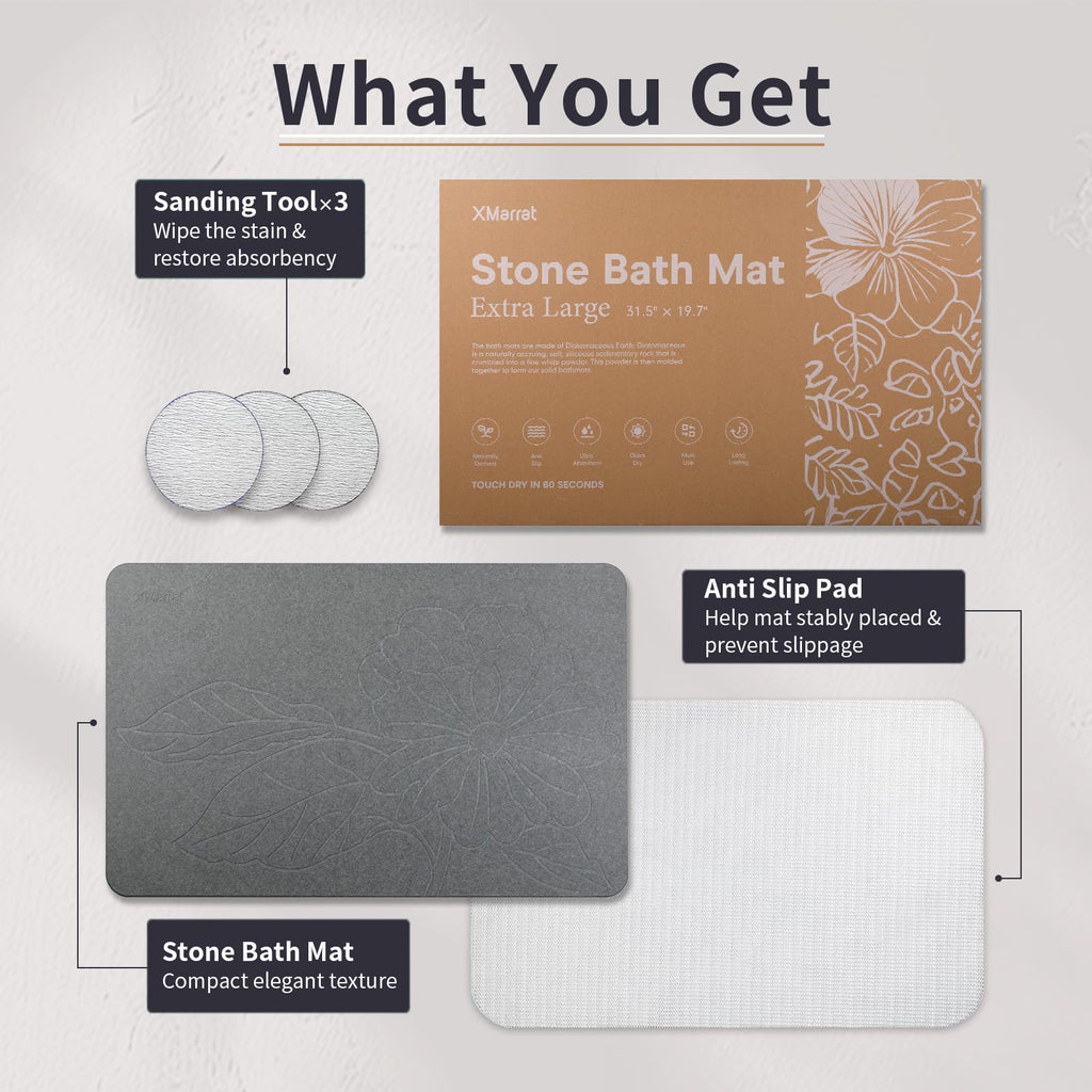 Extra Large Diatomaceous Earth Stone Bath Mat, 31.5"x19.7"