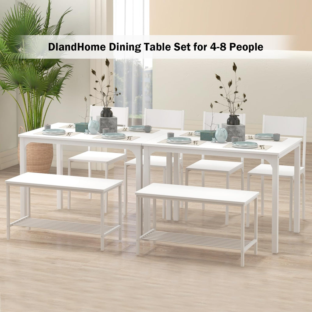 4 Person Dining Table Set, Dining Table with 2 Chairs and 1 Bench, Rectangular Space-Saving Dinner Table with Two